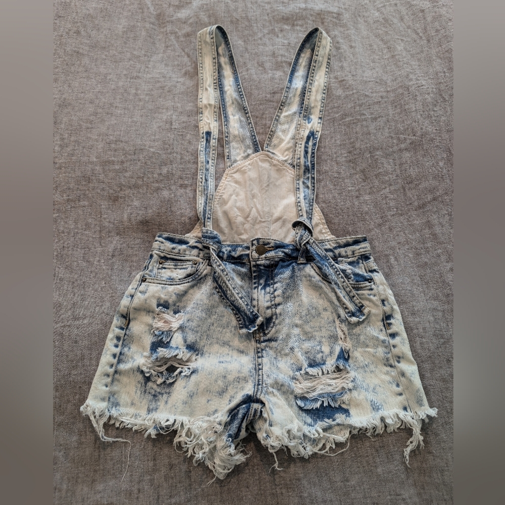 Forever 21 Distressed Denim Jean Overall Shorts Acid Wash Size S